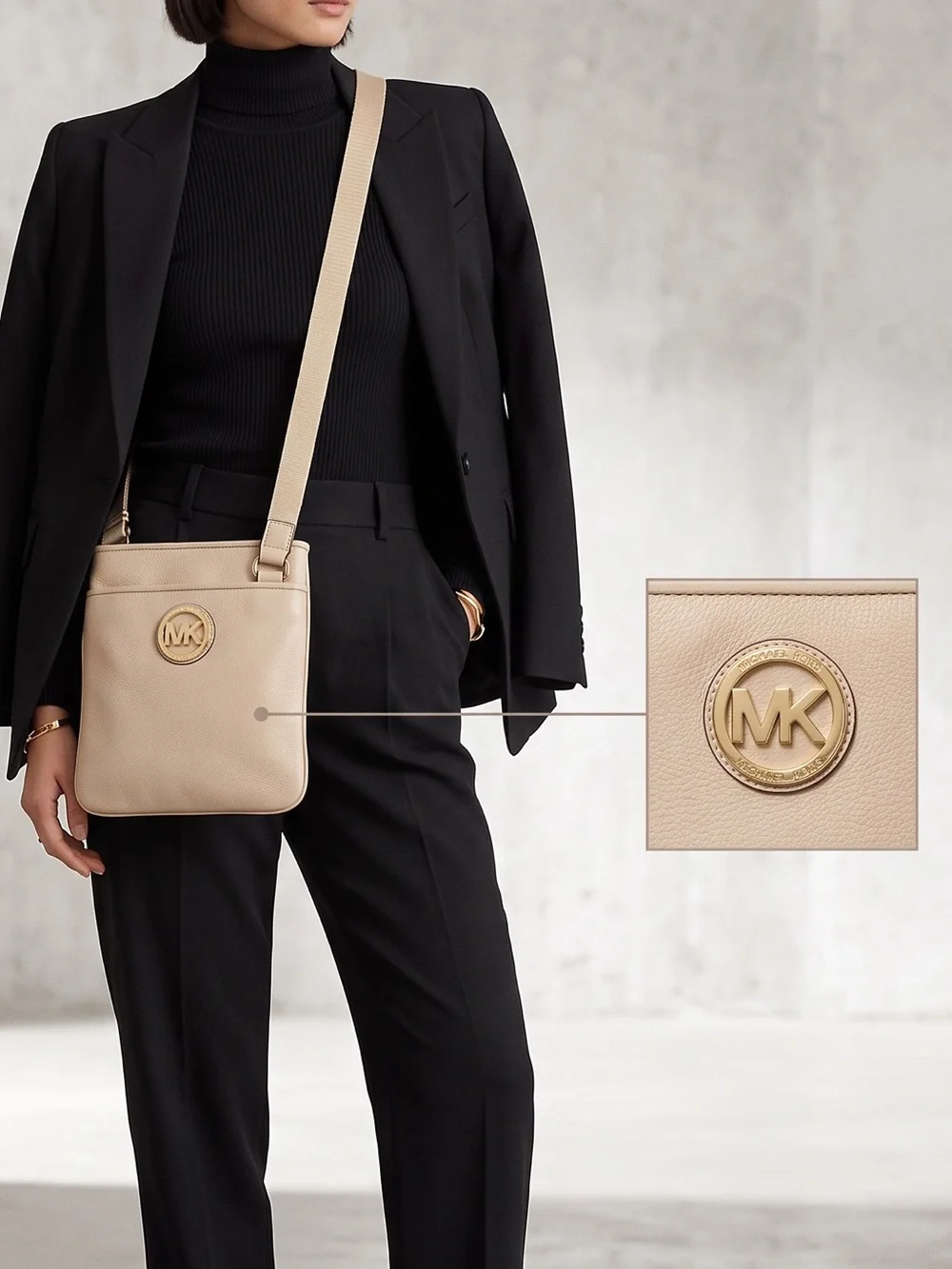 Michael Kors Fulton Pebble Leather Crossbody Bag- Off White Vanilla/Gold Purse